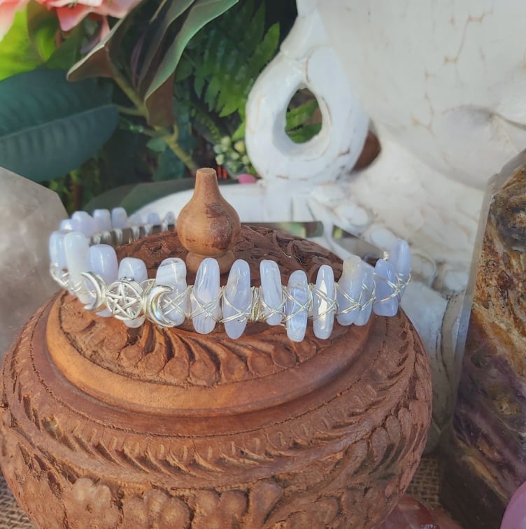 Blue Lace Agate Gemstone Crown Tiara Baroque Handmade (CR10)