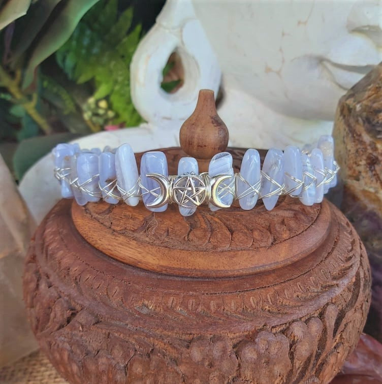 Blue Lace Agate Gemstone Crown Tiara Baroque Handmade (CR10)