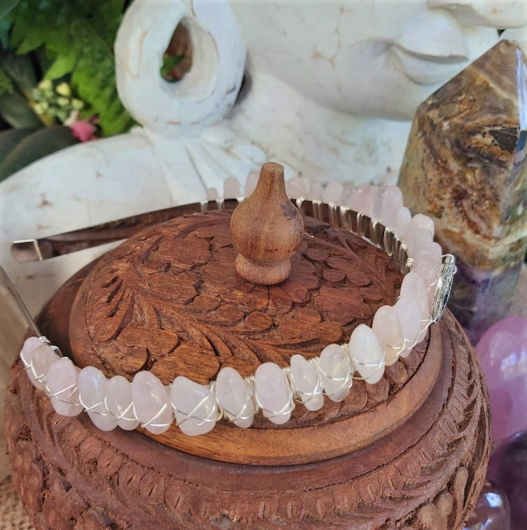 Rose Quartz Gemstone Crown Tiara Baroque Handmade (CR12)