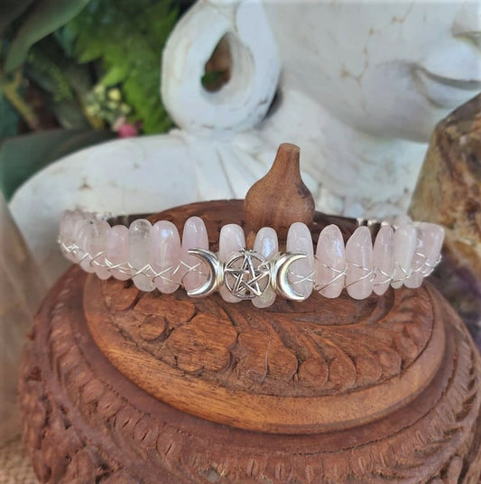 Rose Quartz Gemstone Crown Tiara Baroque Handmade (CR13)