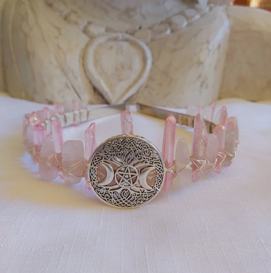 Rose & Aura Quartz Gemstone Crown Tiara Baroque Handmade (CR18)