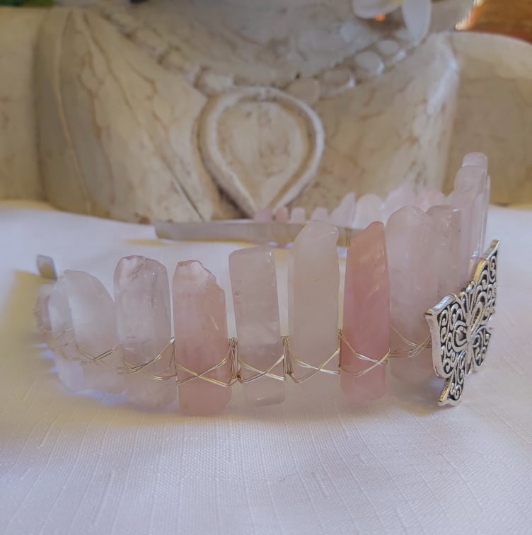 Rose Quartz Gemstone Crown Tiara Baroque Handmade (CR19)