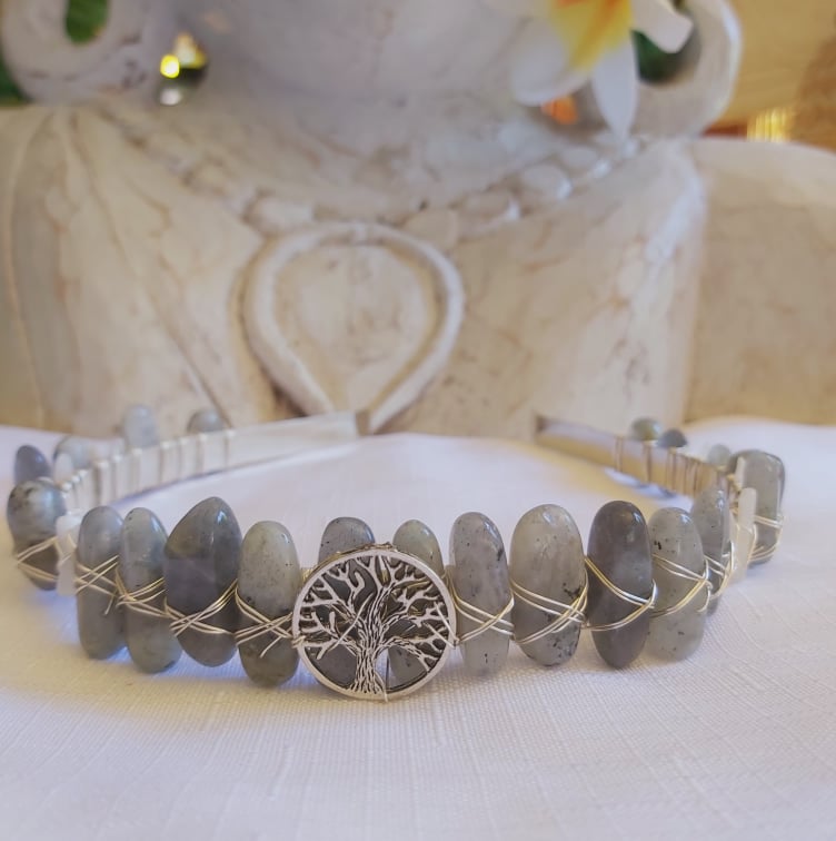 Labradorite & Moonstone Gemstone Crown Tiara Baroque Handmade (CR26)