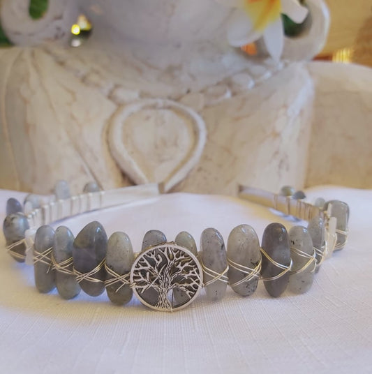 Labradorite & Moonstone Gemstone Crown Tiara Baroque Handmade (CR26)