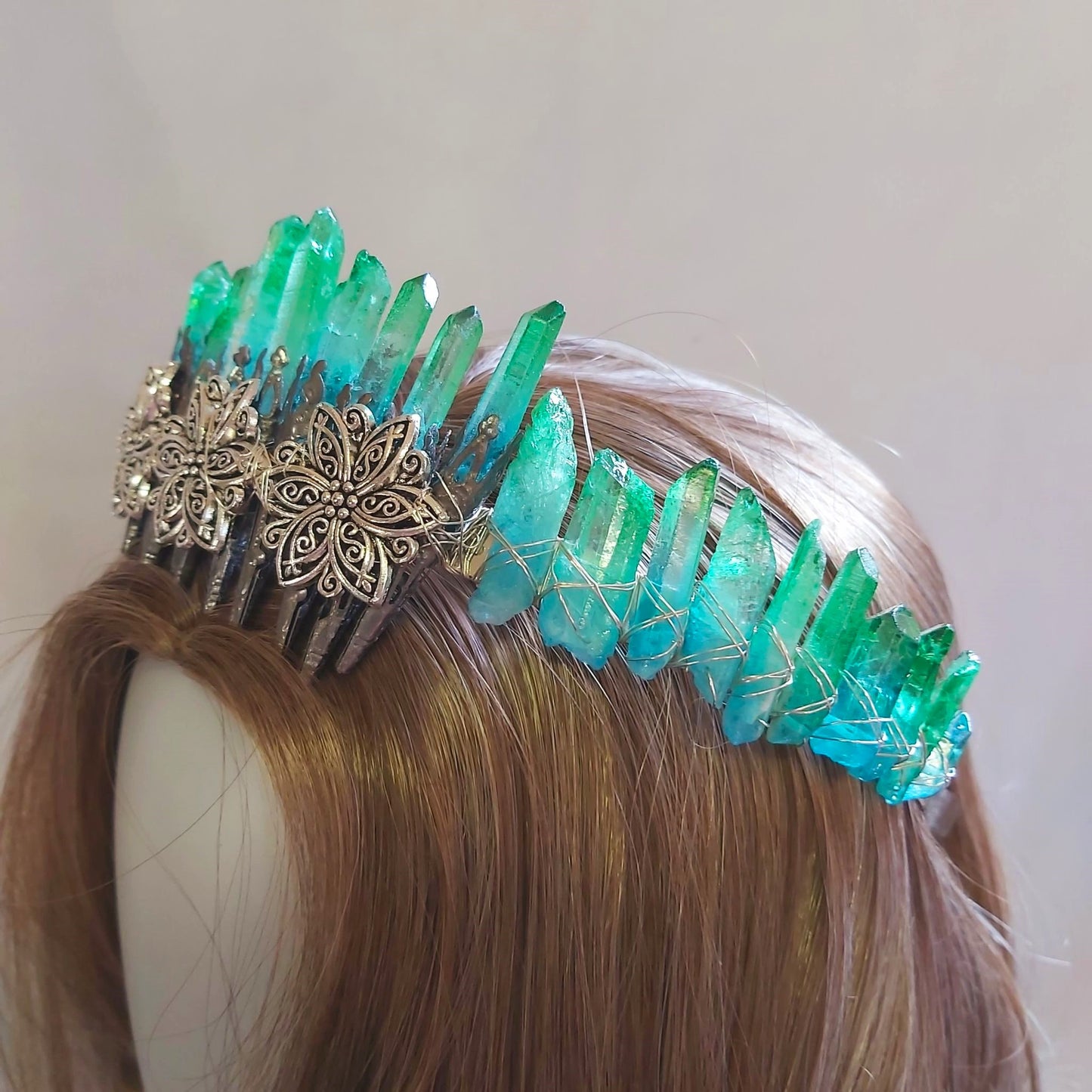 Quartz Crystal Gemstone Crown Tiara Handmade (CR43)