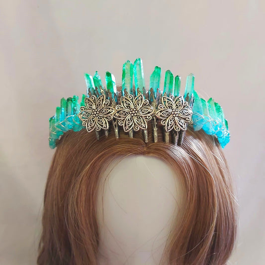 Quartz Crystal Gemstone Crown Tiara Handmade (CR43)