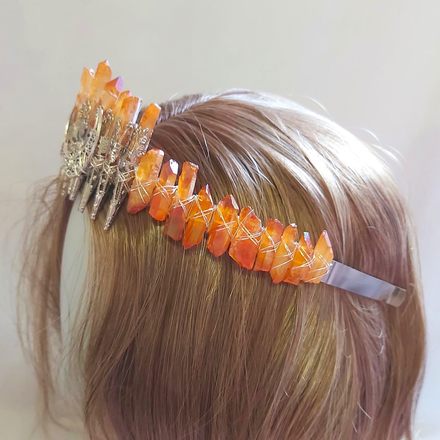Quartz Crystal Gemstone Crown Tiara Handmade (CR44)