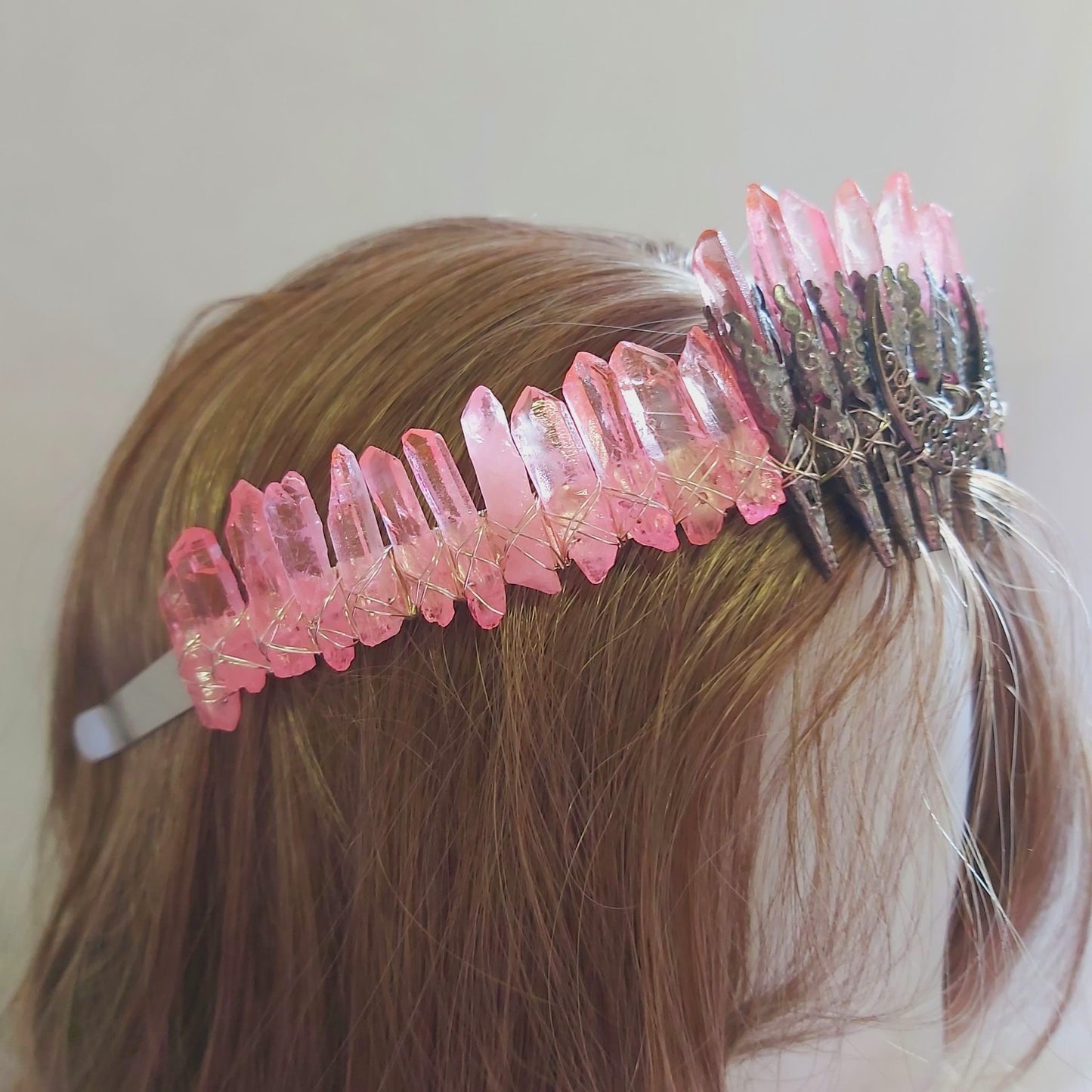 Quartz Crystal Gemstone Crown Tiara Handmade (CR45)