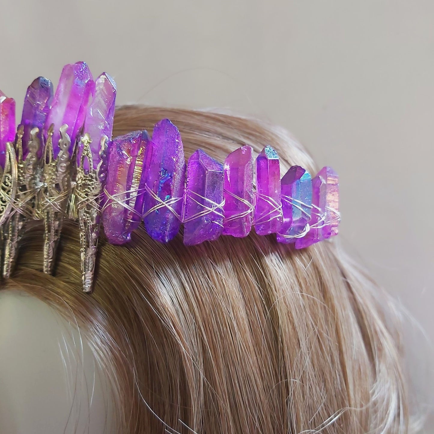 Quartz Crystal Gemstone Crown Tiara Handmade (CR46)