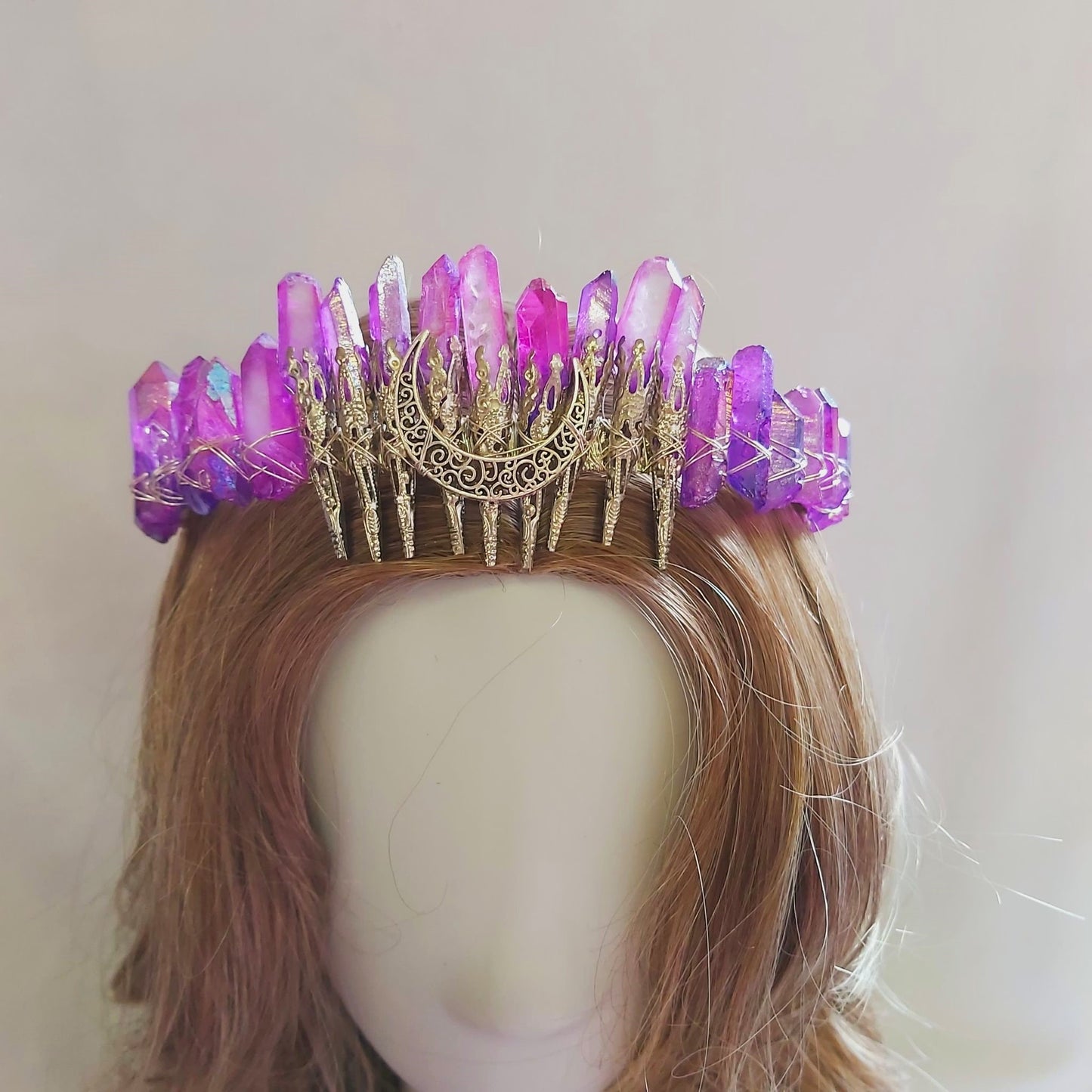 Quartz Crystal Gemstone Crown Tiara Handmade (CR46)