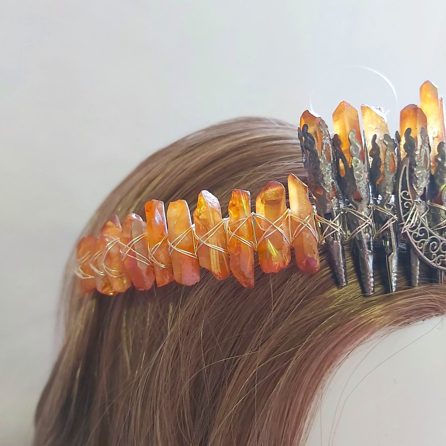 Quartz Crystal Gemstone Crown Tiara Handmade (CR47)