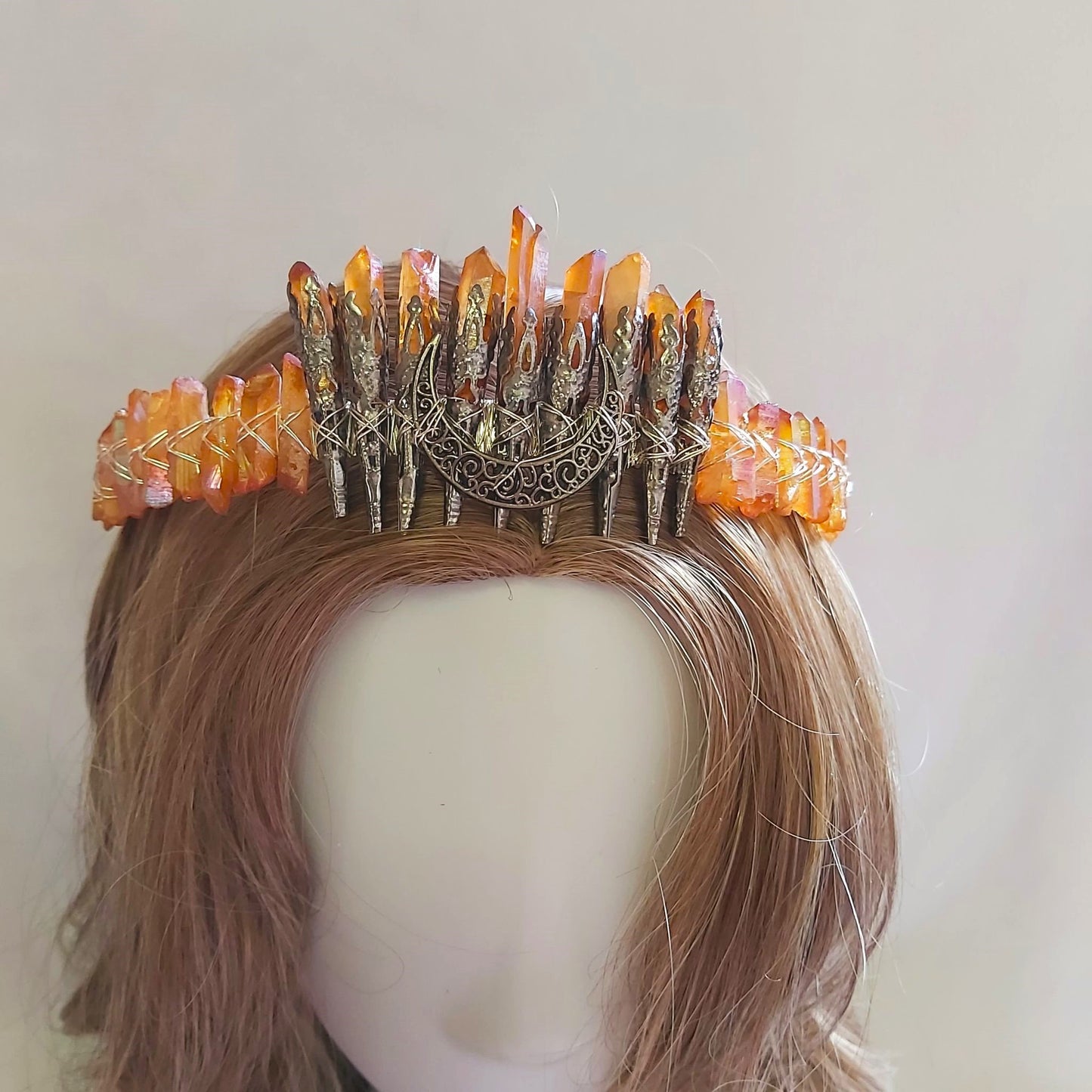 Quartz Crystal Gemstone Crown Tiara Handmade (CR47)