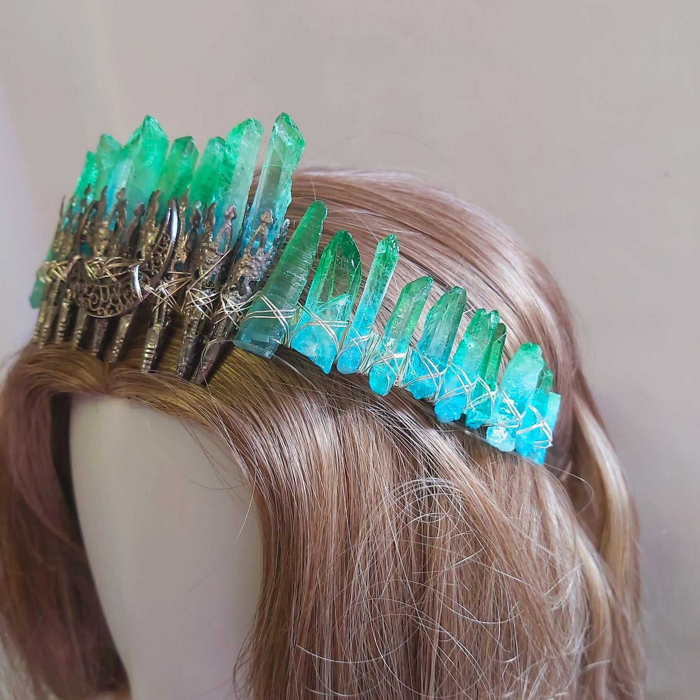 Quartz Crystal Gemstone Crown Tiara Handmade (CR49)
