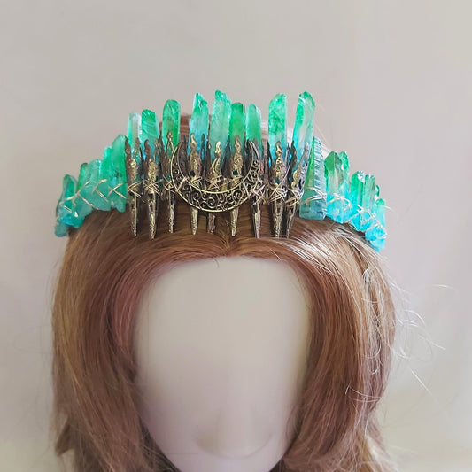 Quartz Crystal Gemstone Crown Tiara Handmade (CR49)