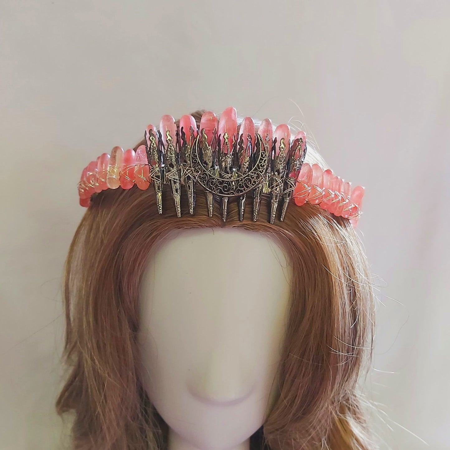 Watermelon Quartz Crystal Gemstone Crown Tiara Handmade (CR51)