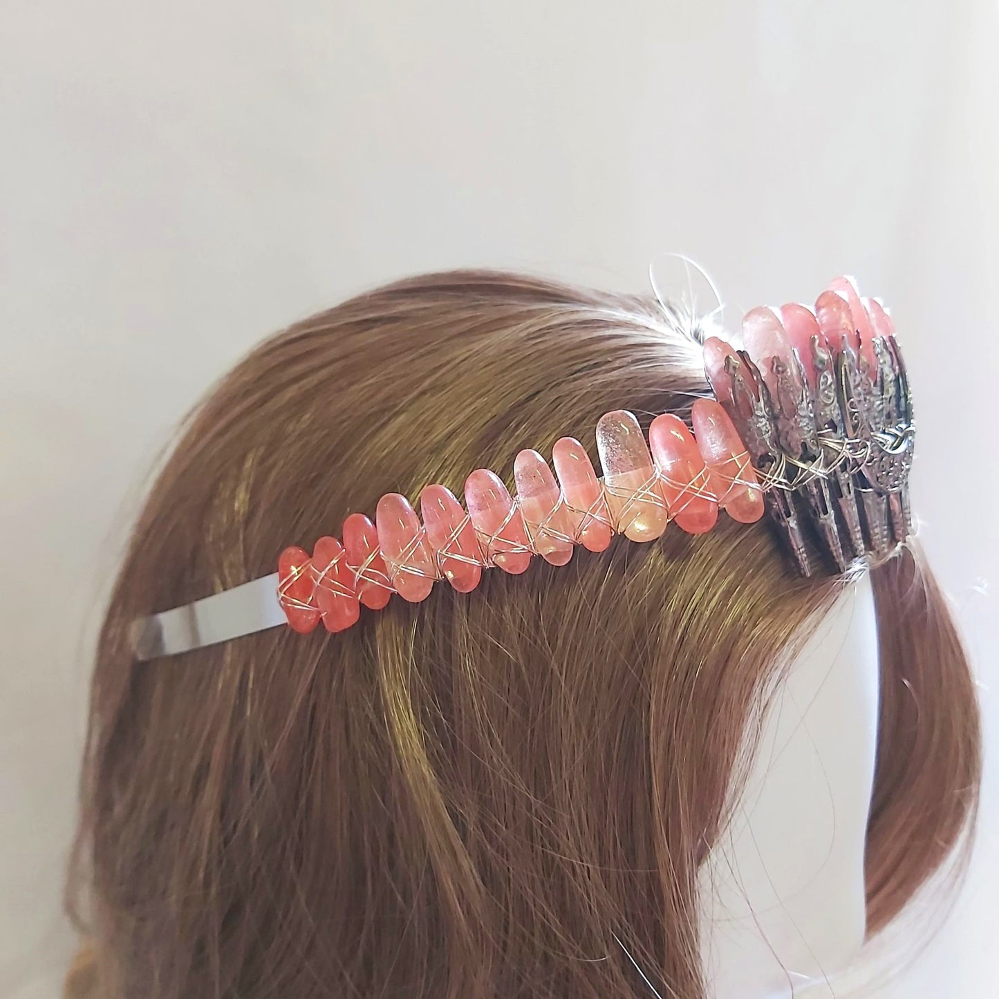 Watermelon Quartz Crystal Gemstone Crown Tiara Handmade (CR51)