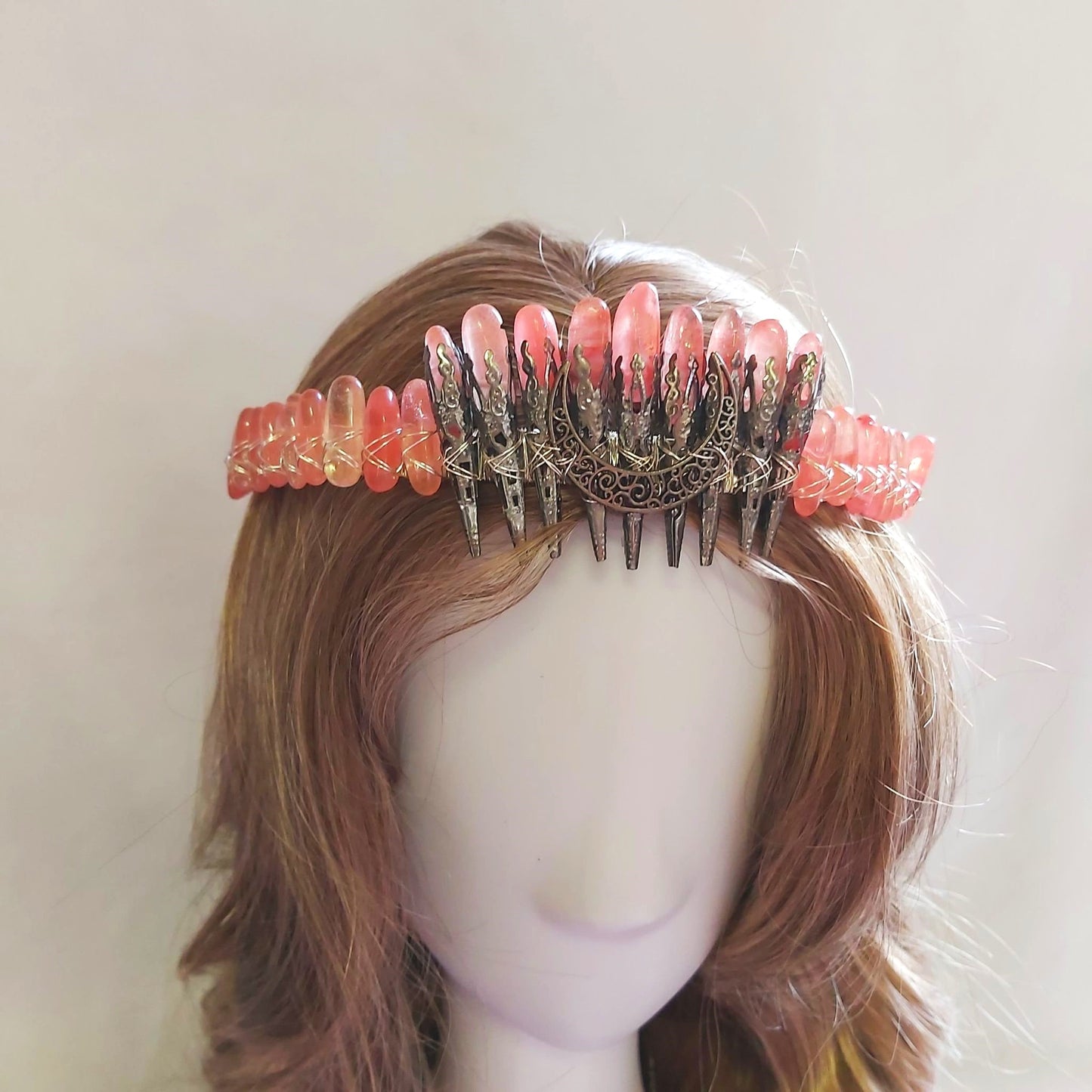 Watermelon Quartz Crystal Gemstone Crown Tiara Handmade (CR51)