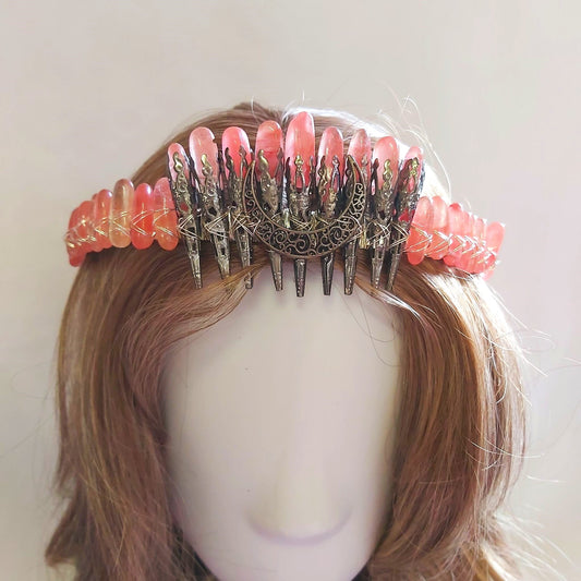 Watermelon Quartz Crystal Gemstone Crown Tiara Handmade (CR51)