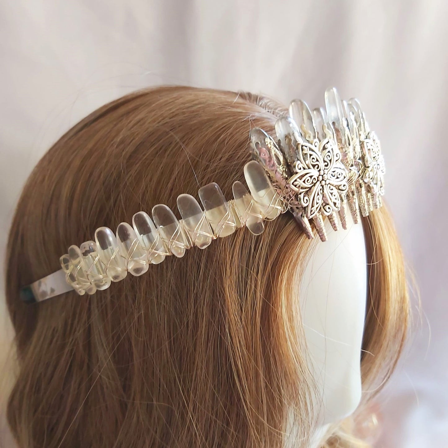Clear Quartz Crystal Gemstone Crown Tiara Handmade (CR53)