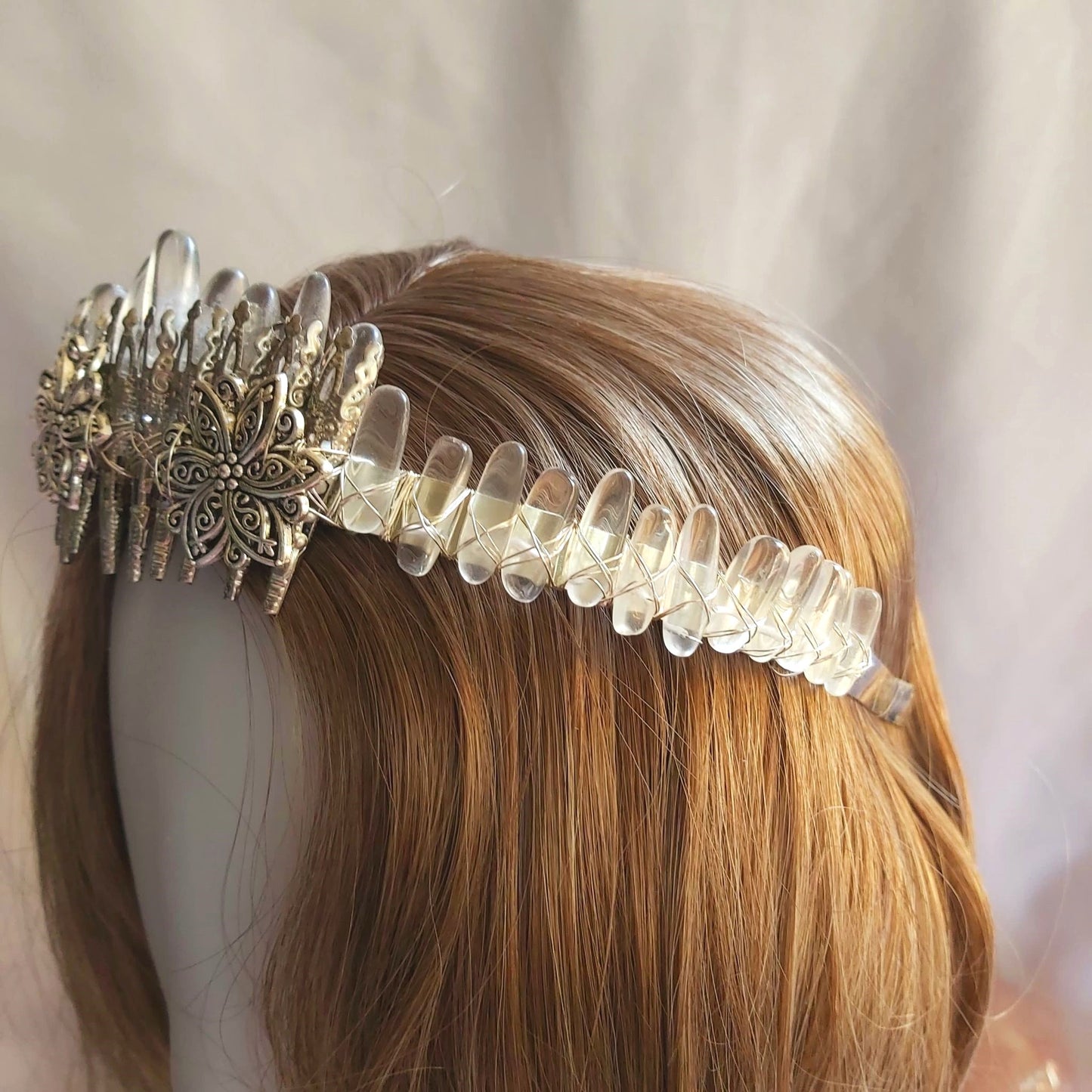 Clear Quartz Crystal Gemstone Crown Tiara Handmade (CR53)