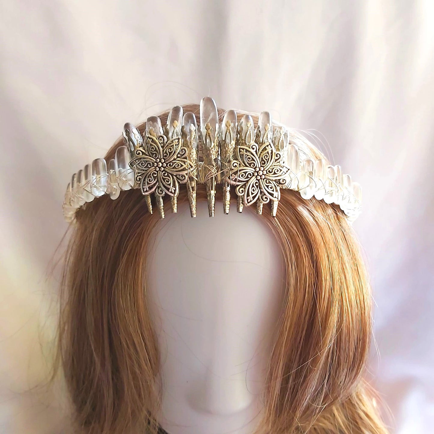 Clear Quartz Crystal Gemstone Crown Tiara Handmade (CR53)