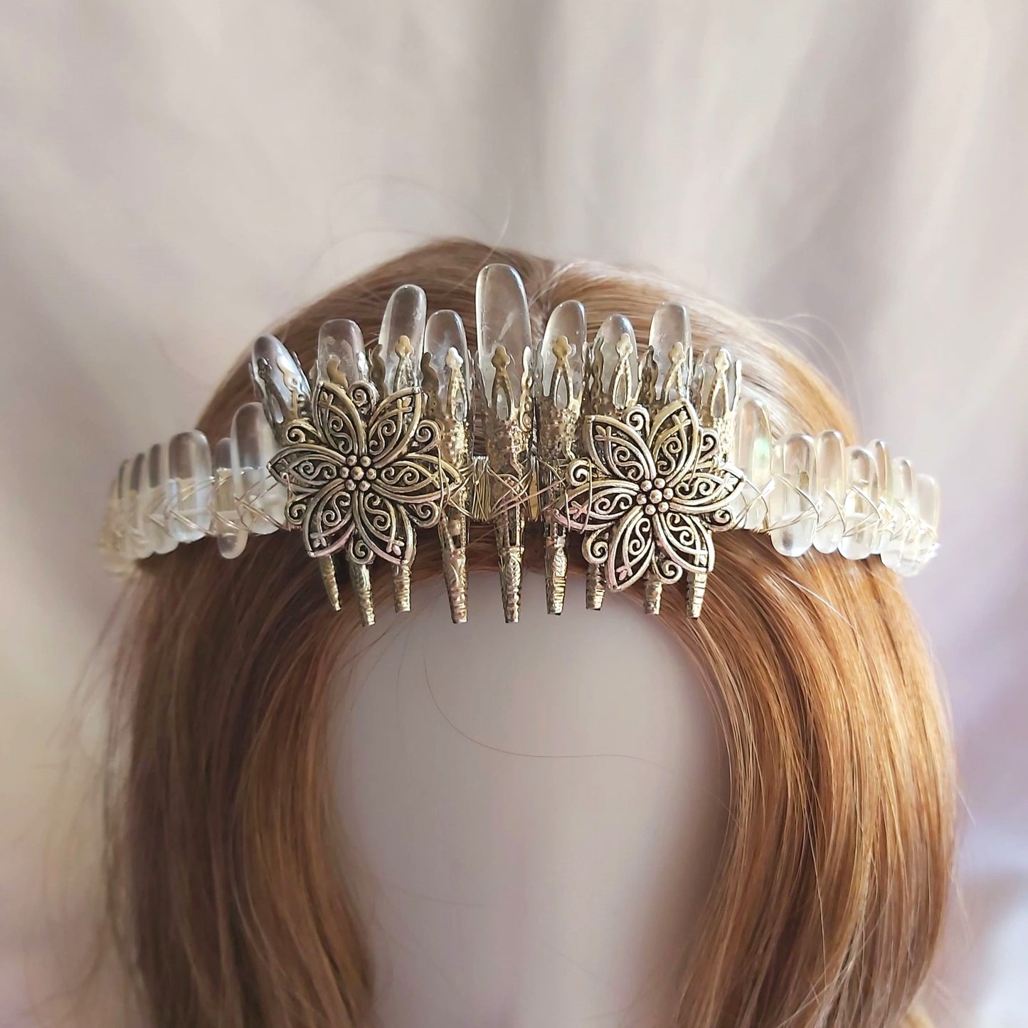 Clear Quartz Crystal Gemstone Crown Tiara Handmade (CR53)