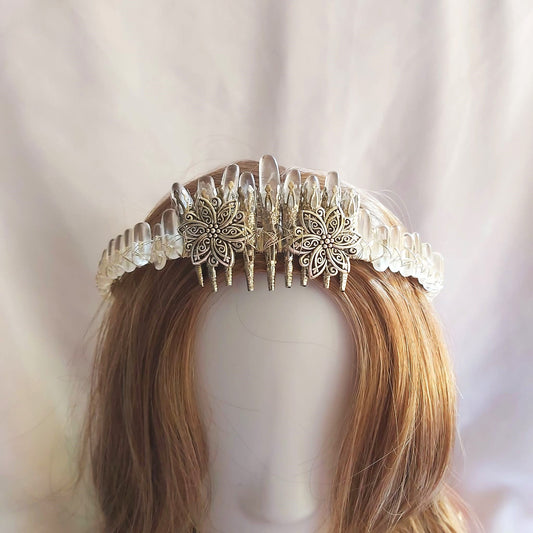 Clear Quartz Crystal Gemstone Crown Tiara Handmade (CR53)