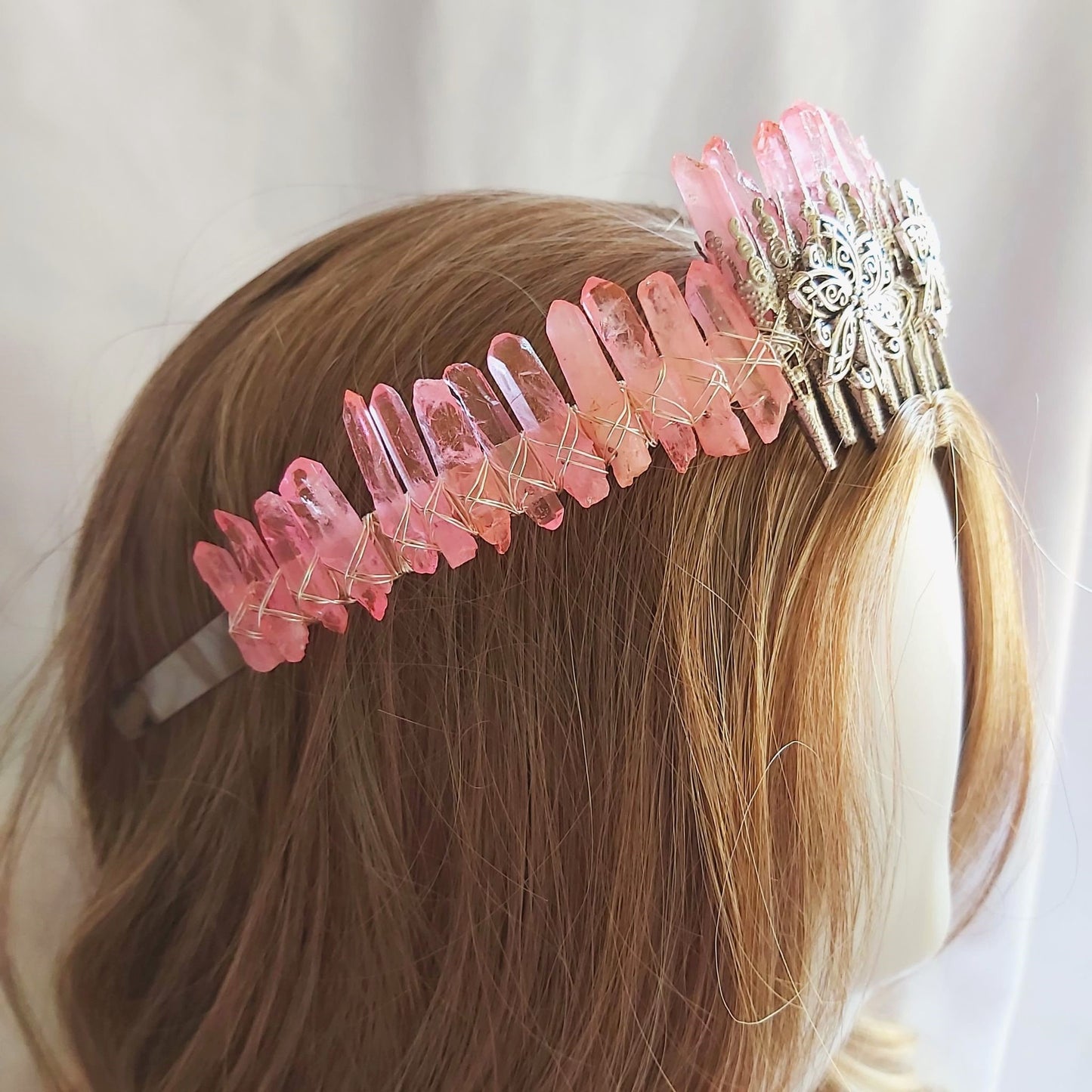 Quartz Crystal Gemstone Crown Tiara Handmade (CR55)