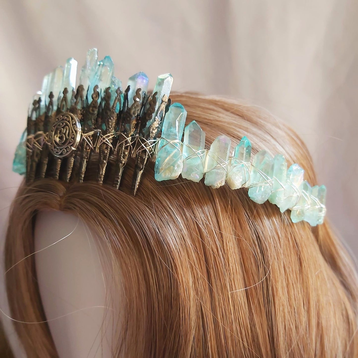 Quartz Crystal Gemstone Crown Tiara Handmade (CR56)