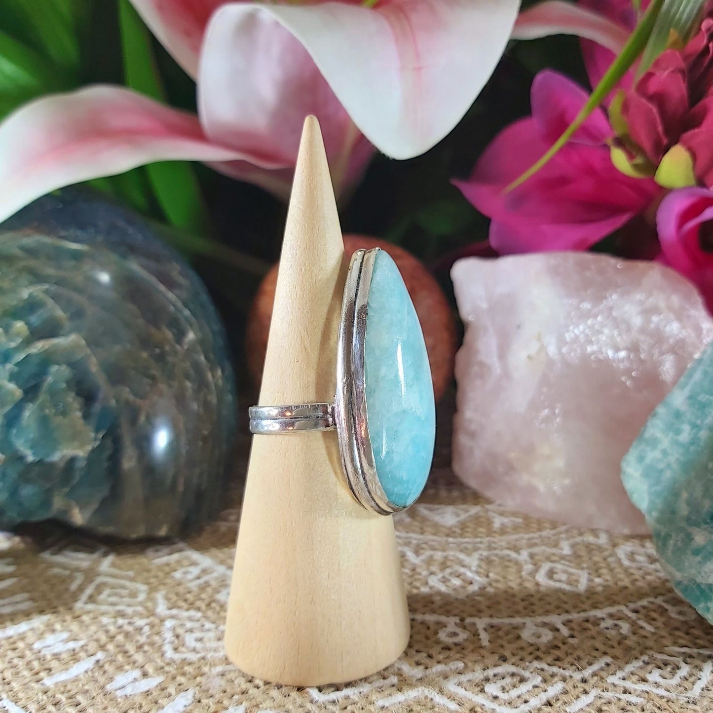 Amazonite Speaking Ones Truth Ring Size US 8 (E1082)