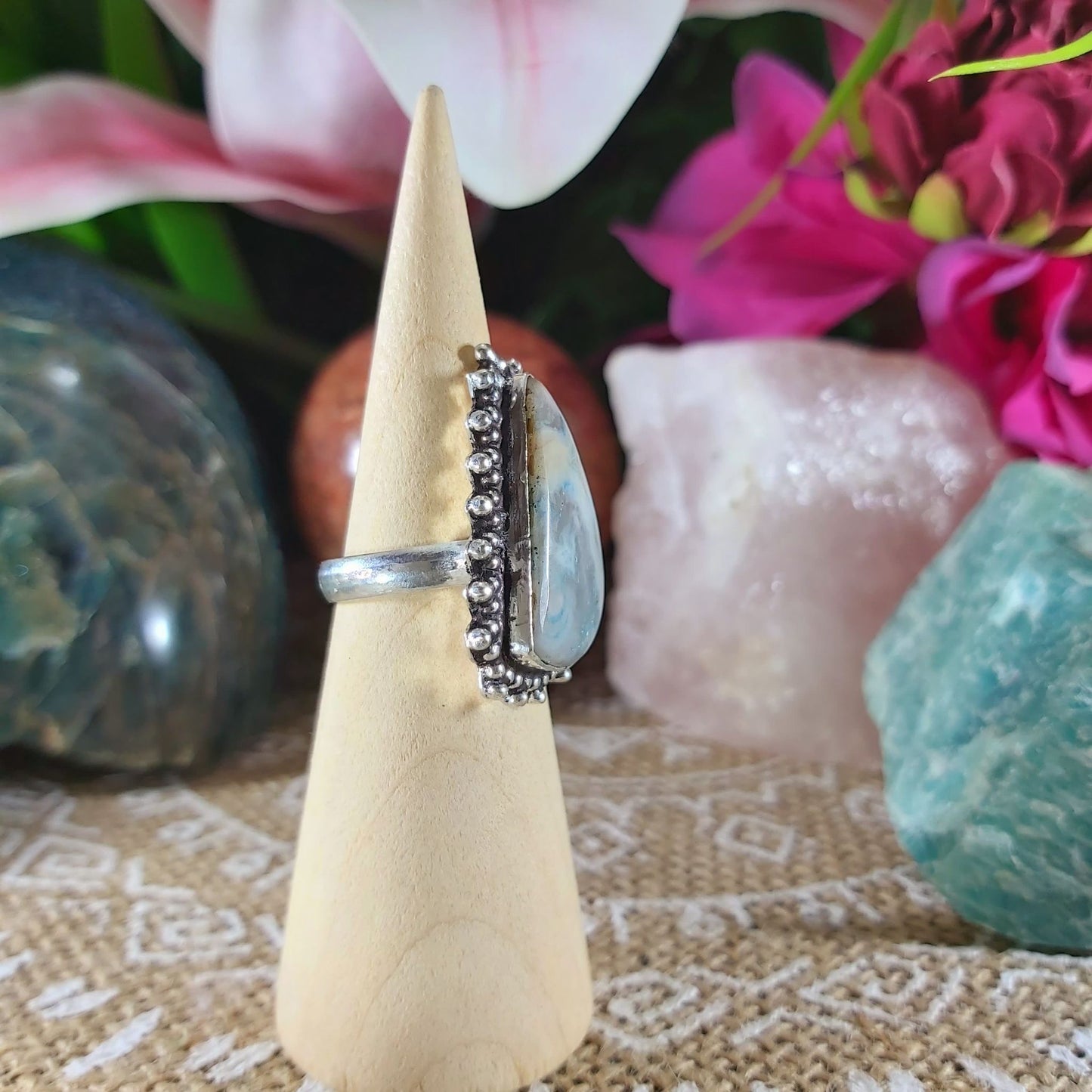 Agate Grounding Gemstone Ring Size US 7.5 (E1087)