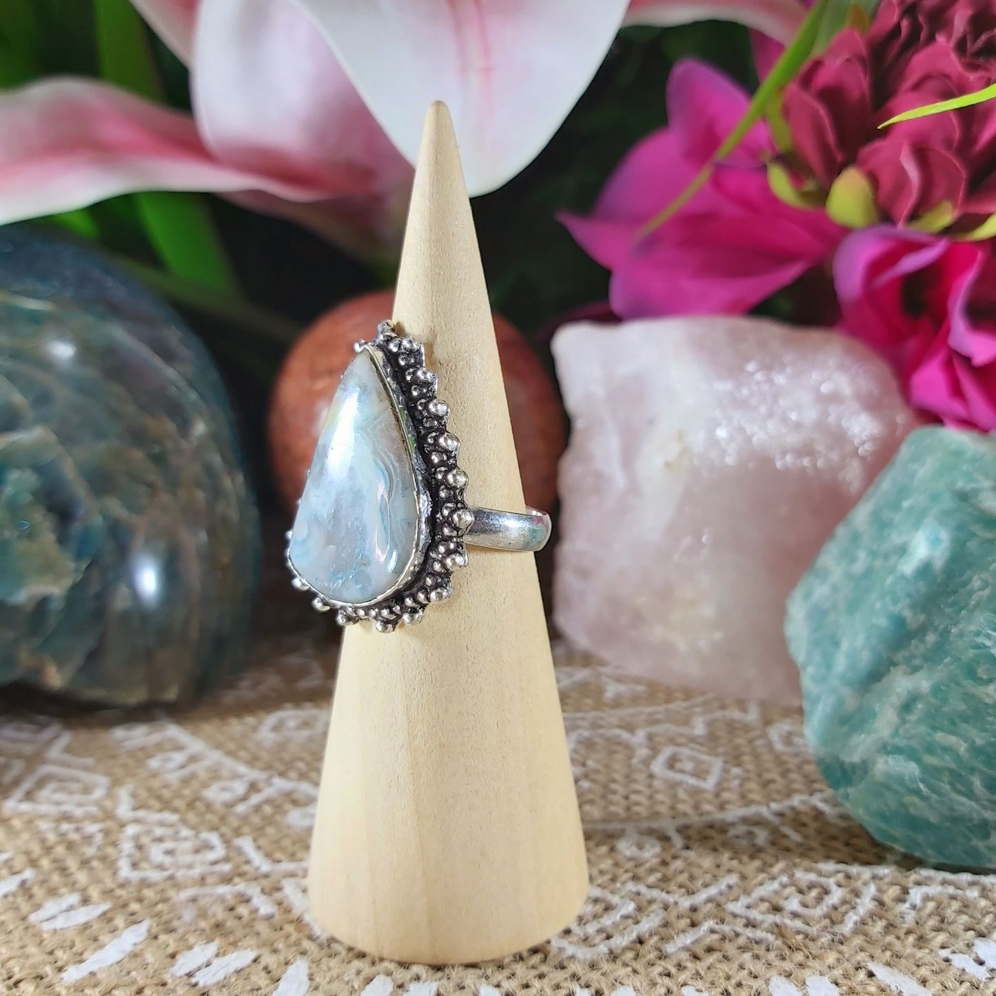 Agate Grounding Gemstone Ring Size US 7.5 (E1087)