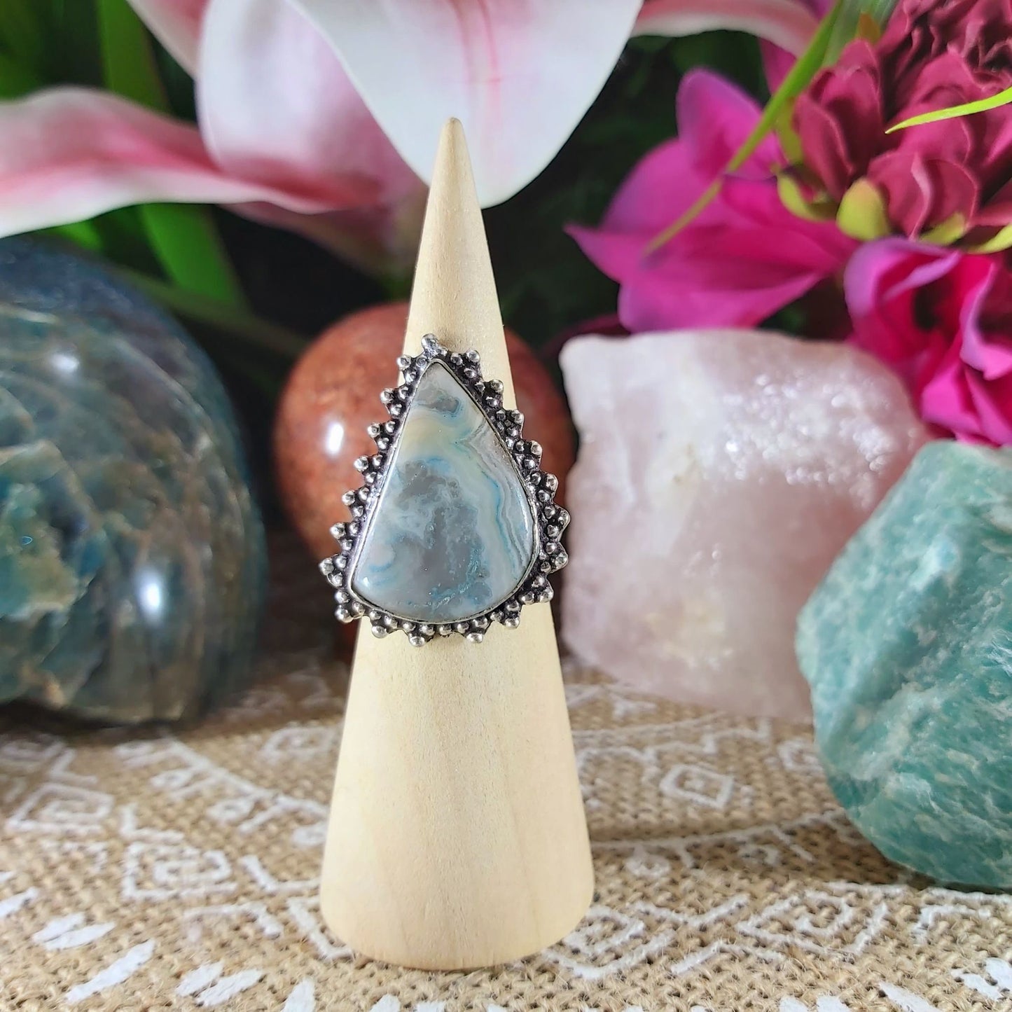 Agate Grounding Gemstone Ring Size US 7.5 (E1087)