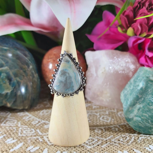 Agate Grounding Gemstone Ring Size US 7.5 (E1087)