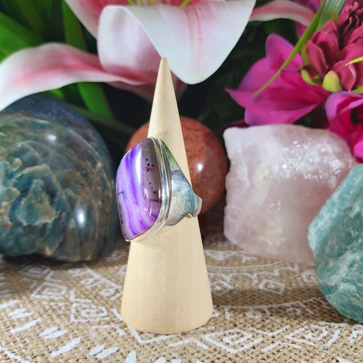 Agate Gemstone Ring Size US 8.5 (E1091)