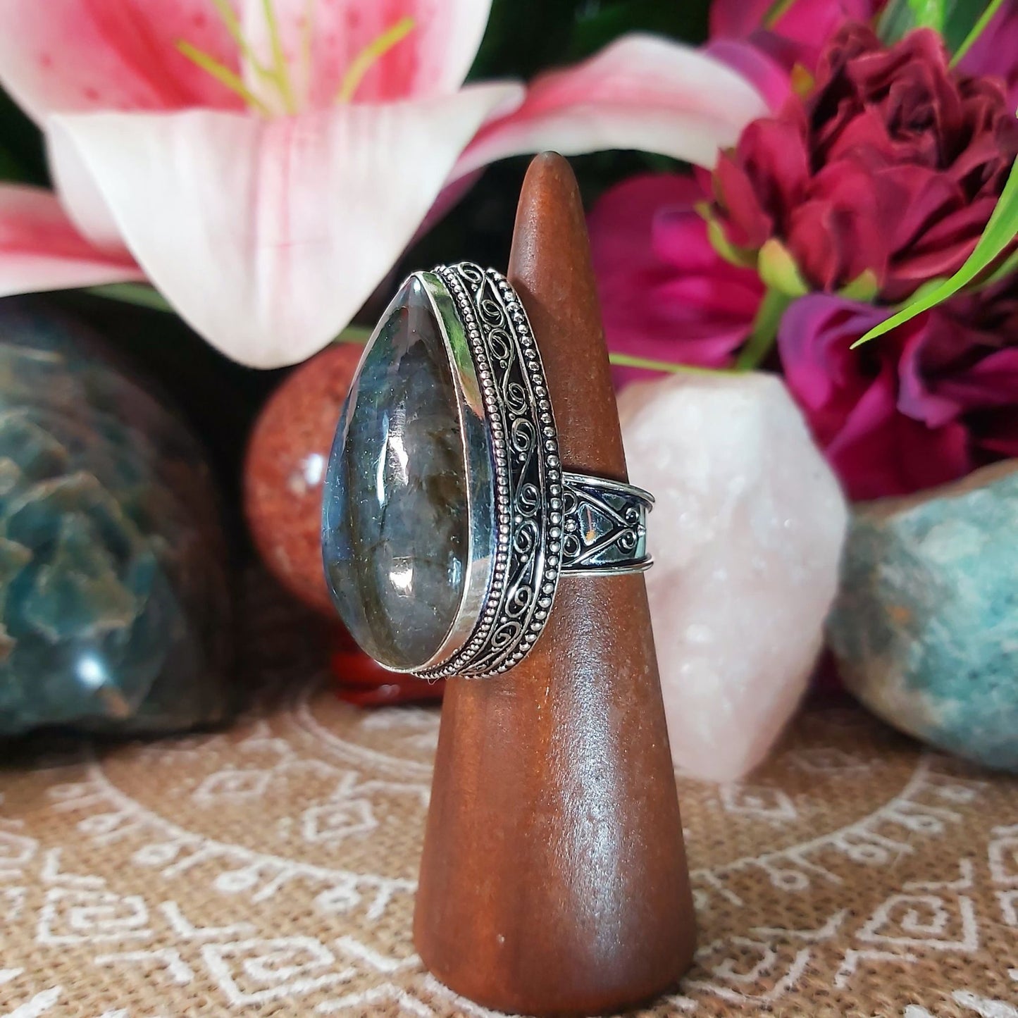 Labradorite Psychic Protection Gemstone Ring US 7.5 (E1196)