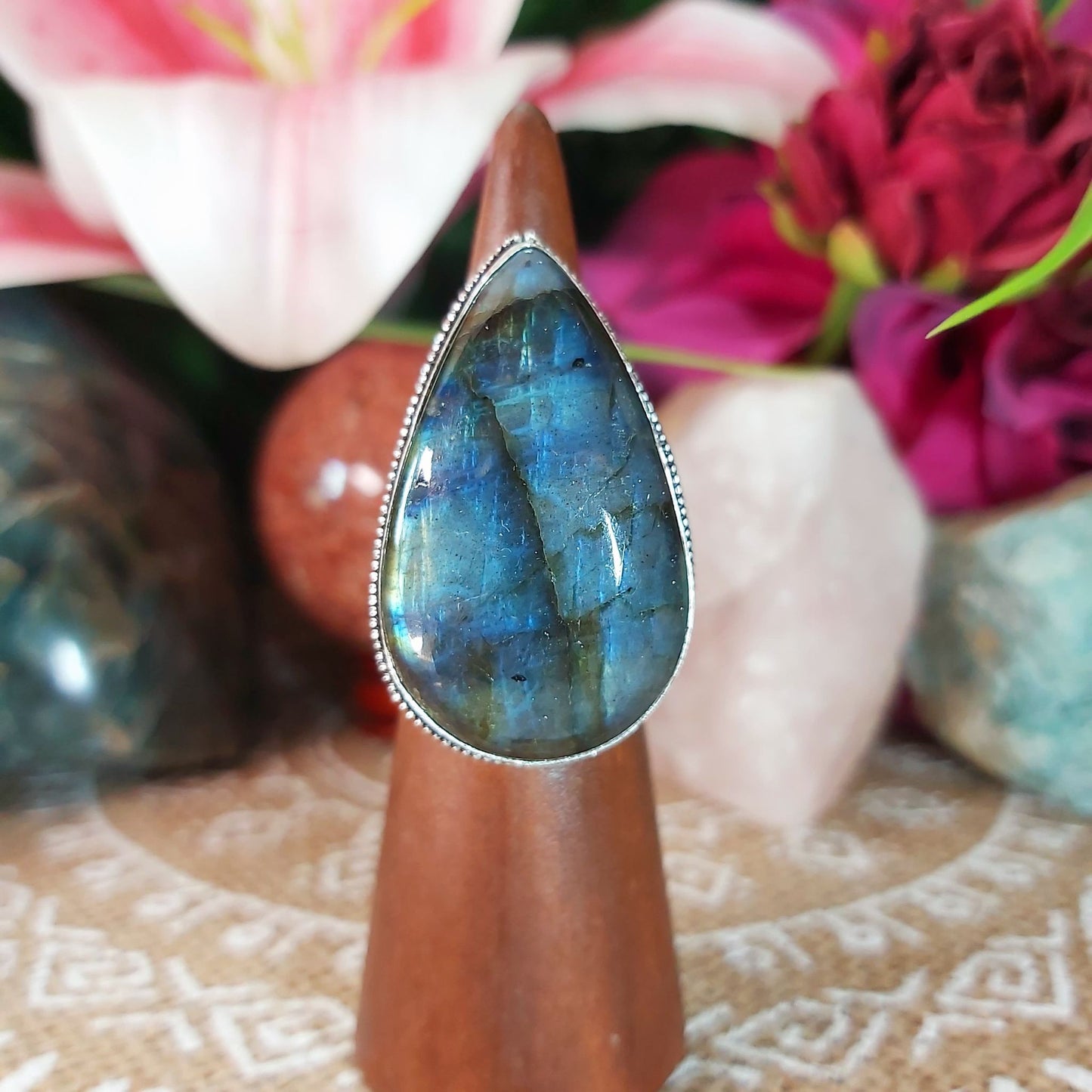 Labradorite Psychic Protection Gemstone Ring US 7.5 (E1196)