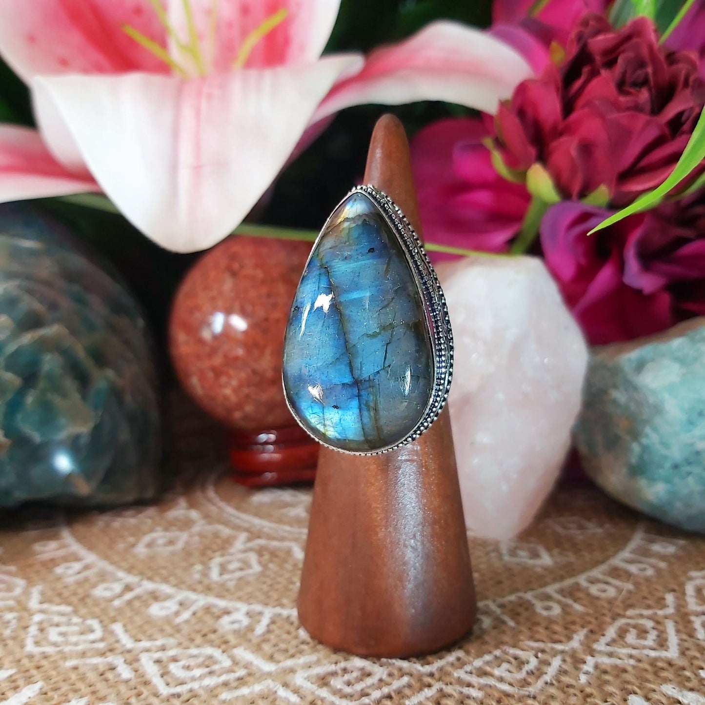 Labradorite Psychic Protection Gemstone Ring US 7.5 (E1196)