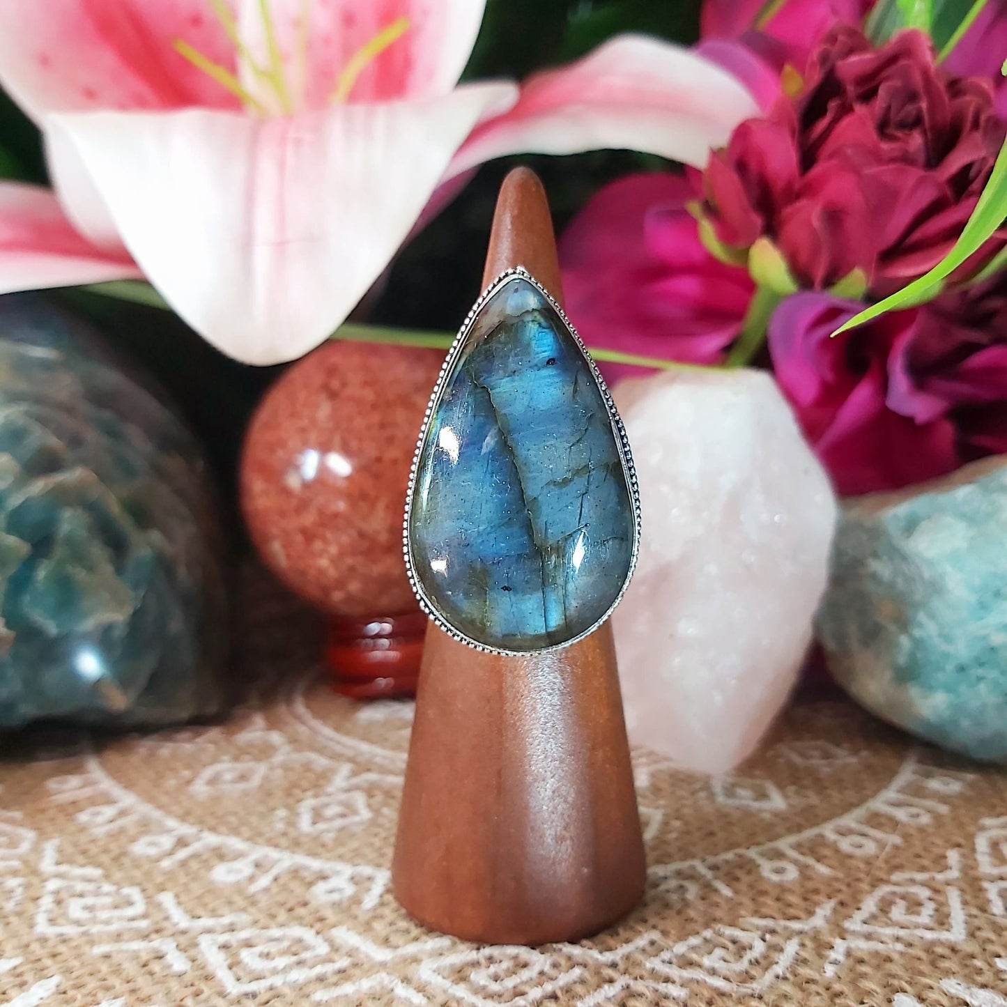 Labradorite Psychic Protection Gemstone Ring US 7.5 (E1196)