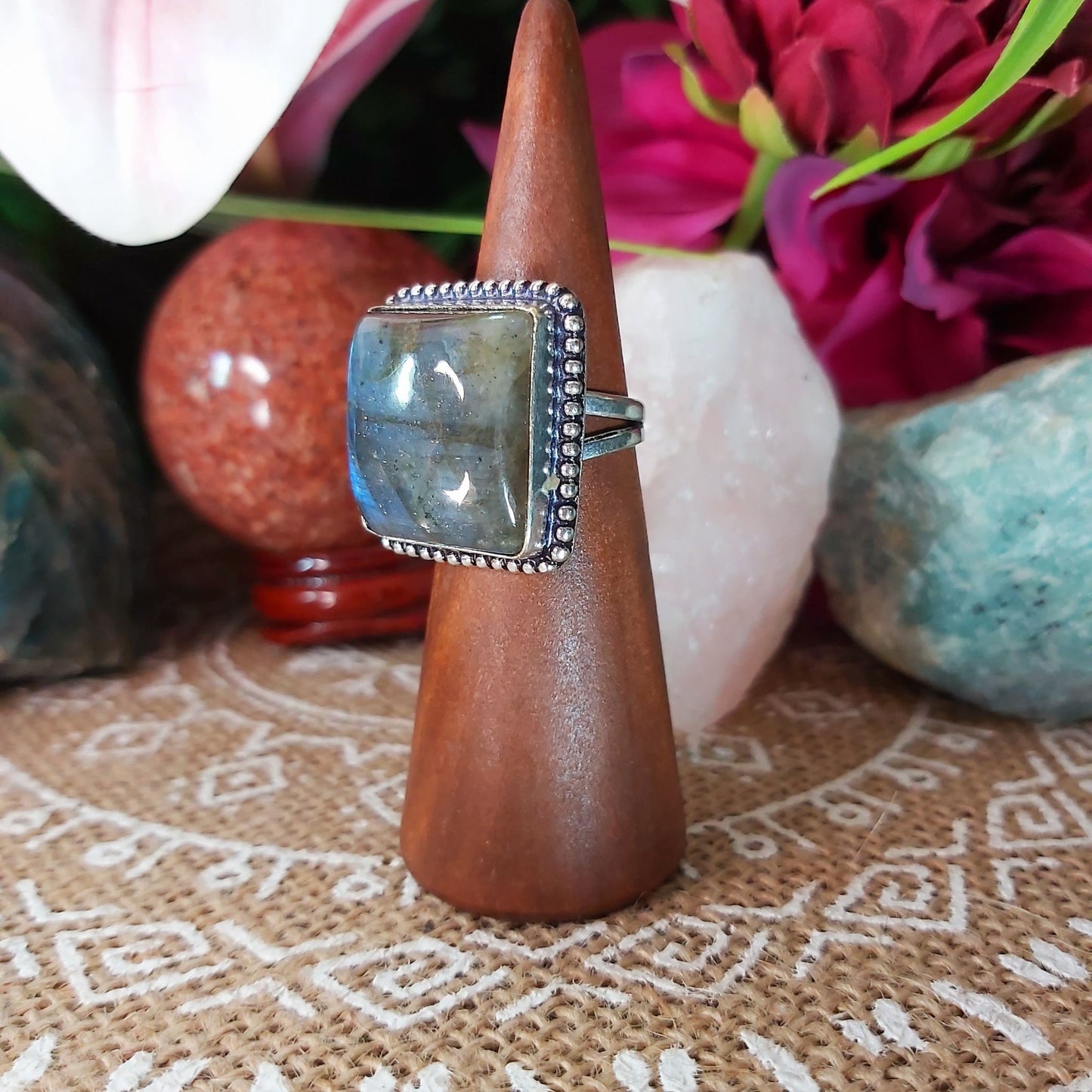 Labradorite Psychic Protection Gemstone Ring US 8 (E1199)