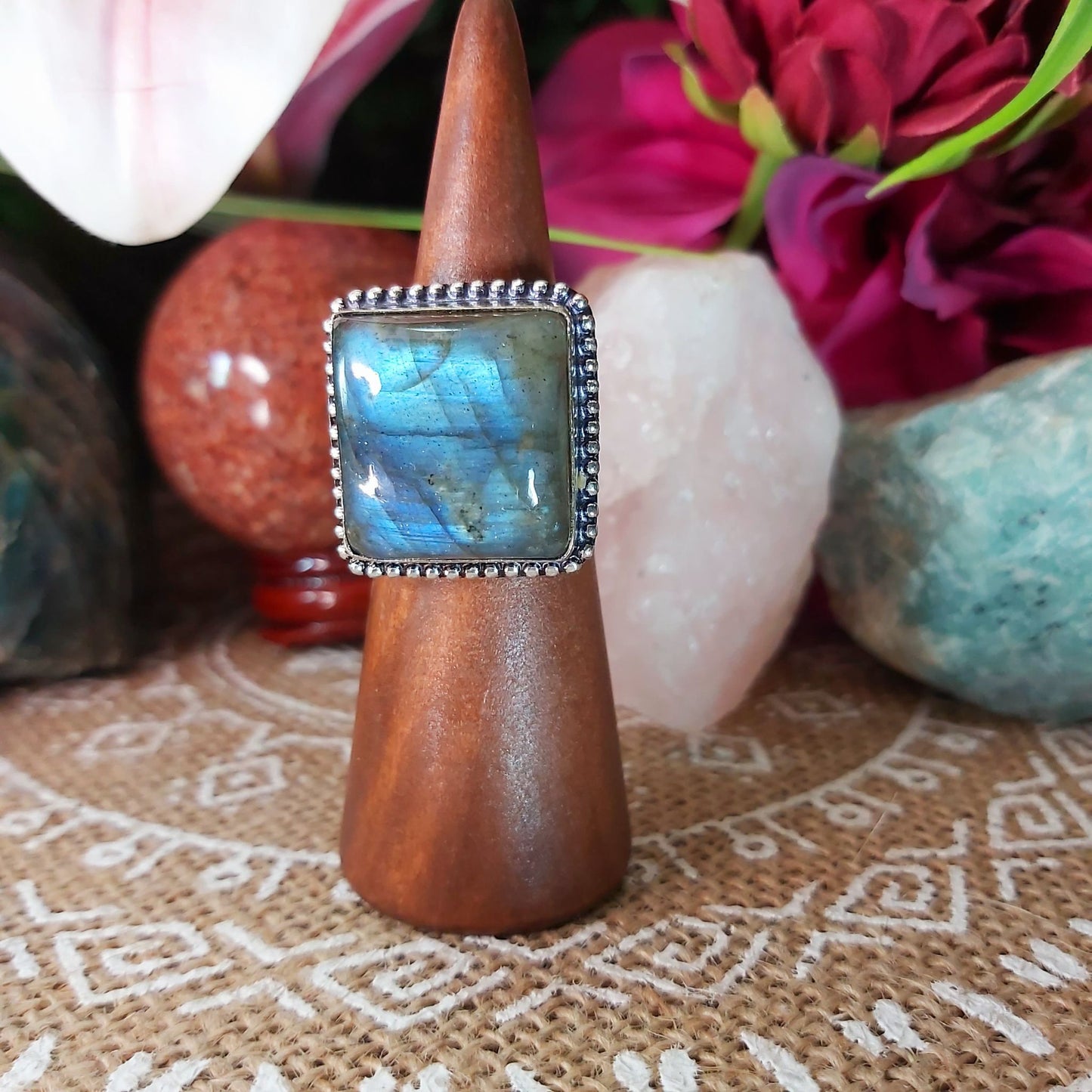 Labradorite Psychic Protection Gemstone Ring US 8 (E1199)