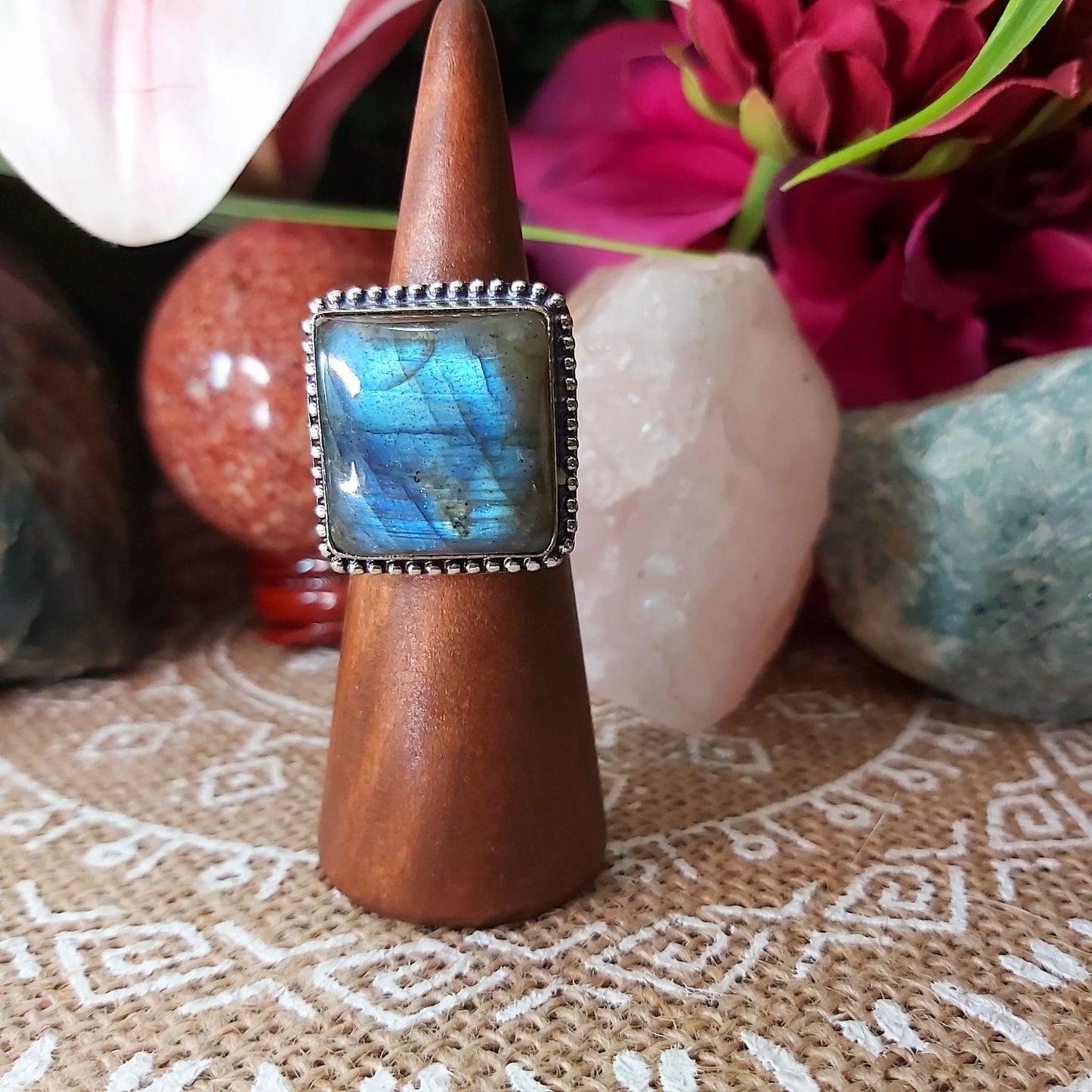 Labradorite Psychic Protection Gemstone Ring US 8 (E1199)