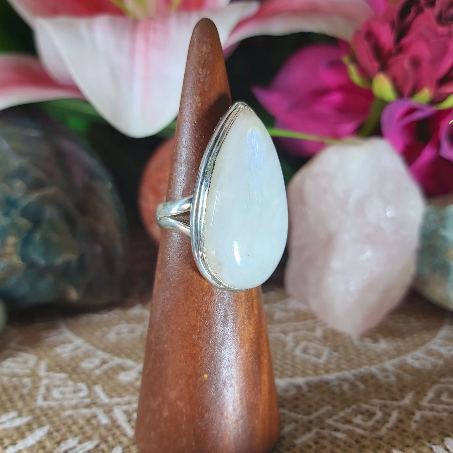 Rainbow Moonstone Ring Size US 6.5 (E1211)
