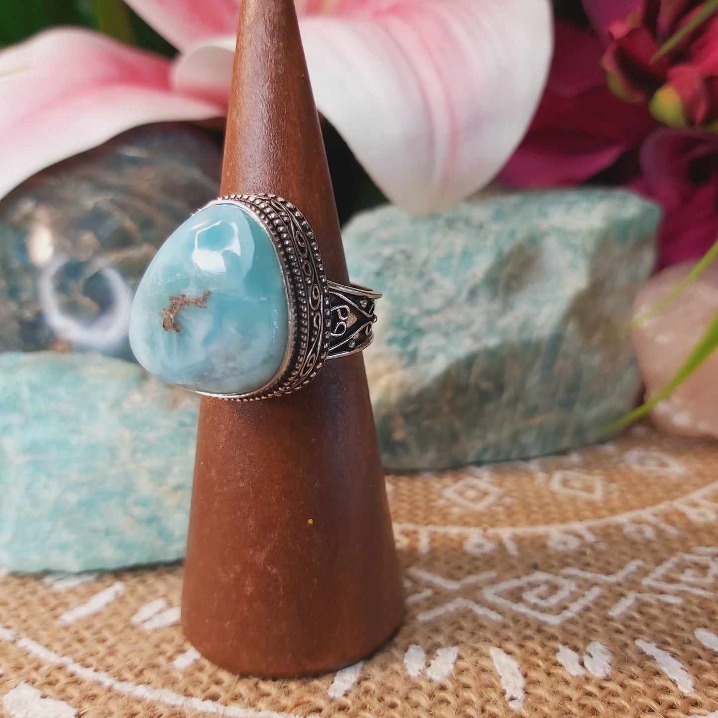 Larimar Emotional Healing Gemstone Ring US 9 (E1341)