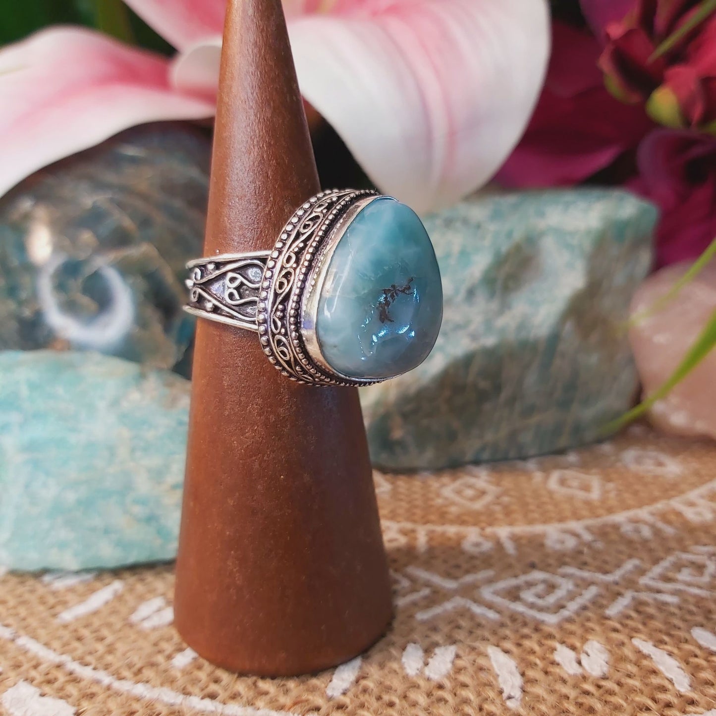 Larimar Emotional Healing Gemstone Ring US 9 (E1341)