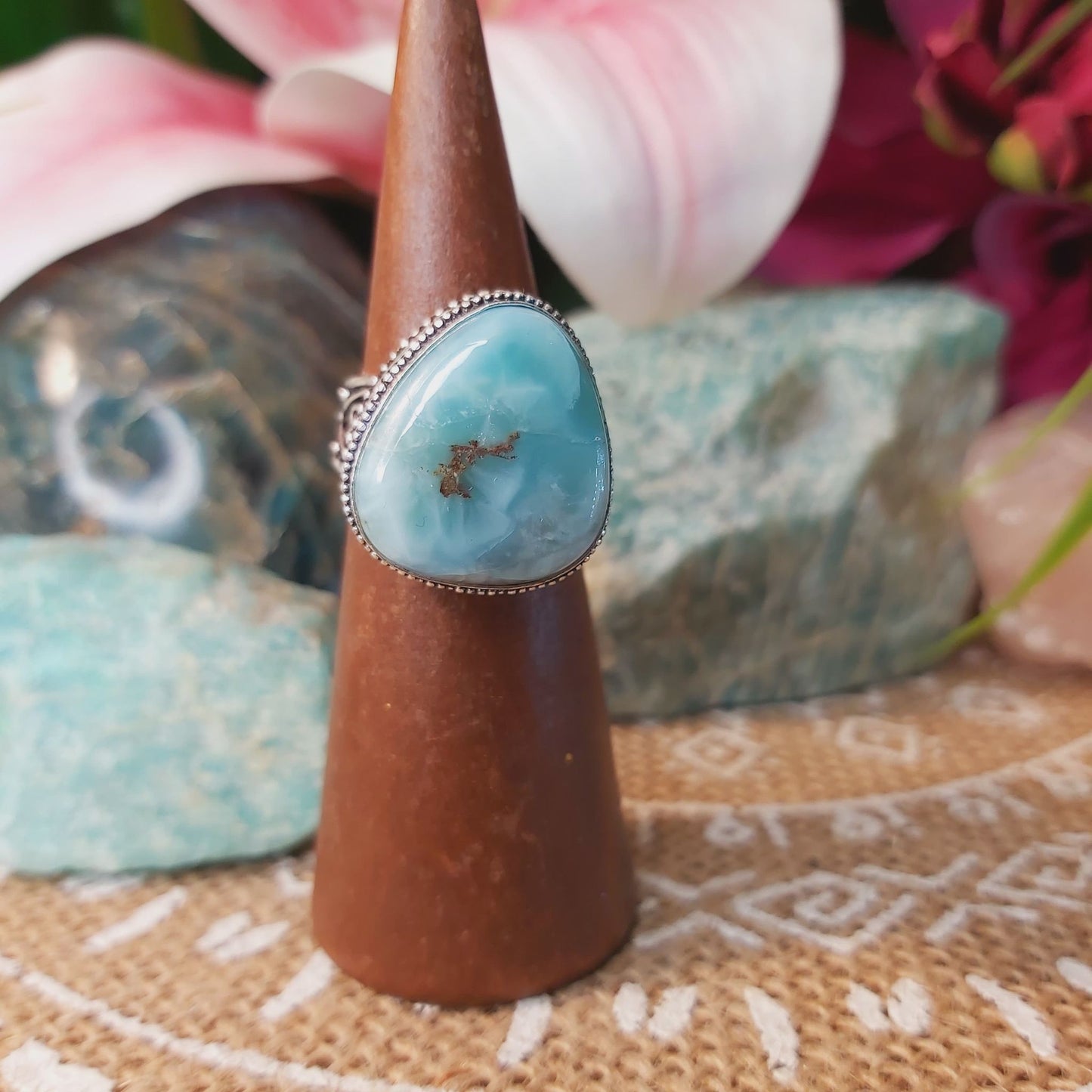 Larimar Emotional Healing Gemstone Ring US 9 (E1341)