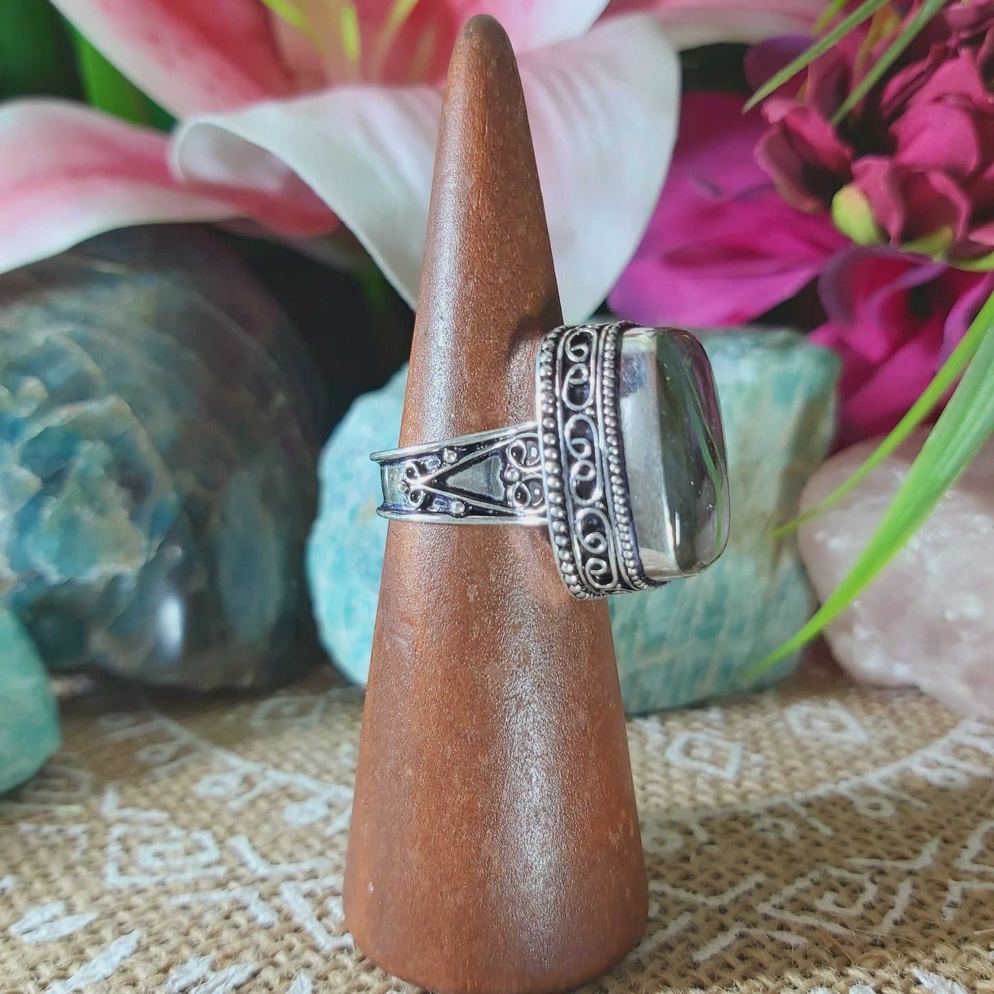 Labradorite Inner Spirit & Psychic Protection Gemstone Ring US 9 (E1354)