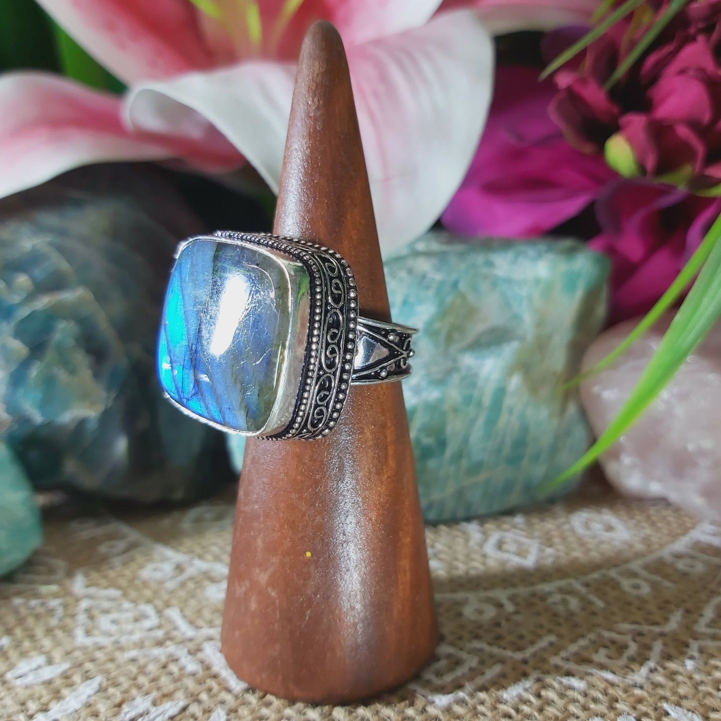 Labradorite Inner Spirit & Psychic Protection Gemstone Ring US 9 (E1354)