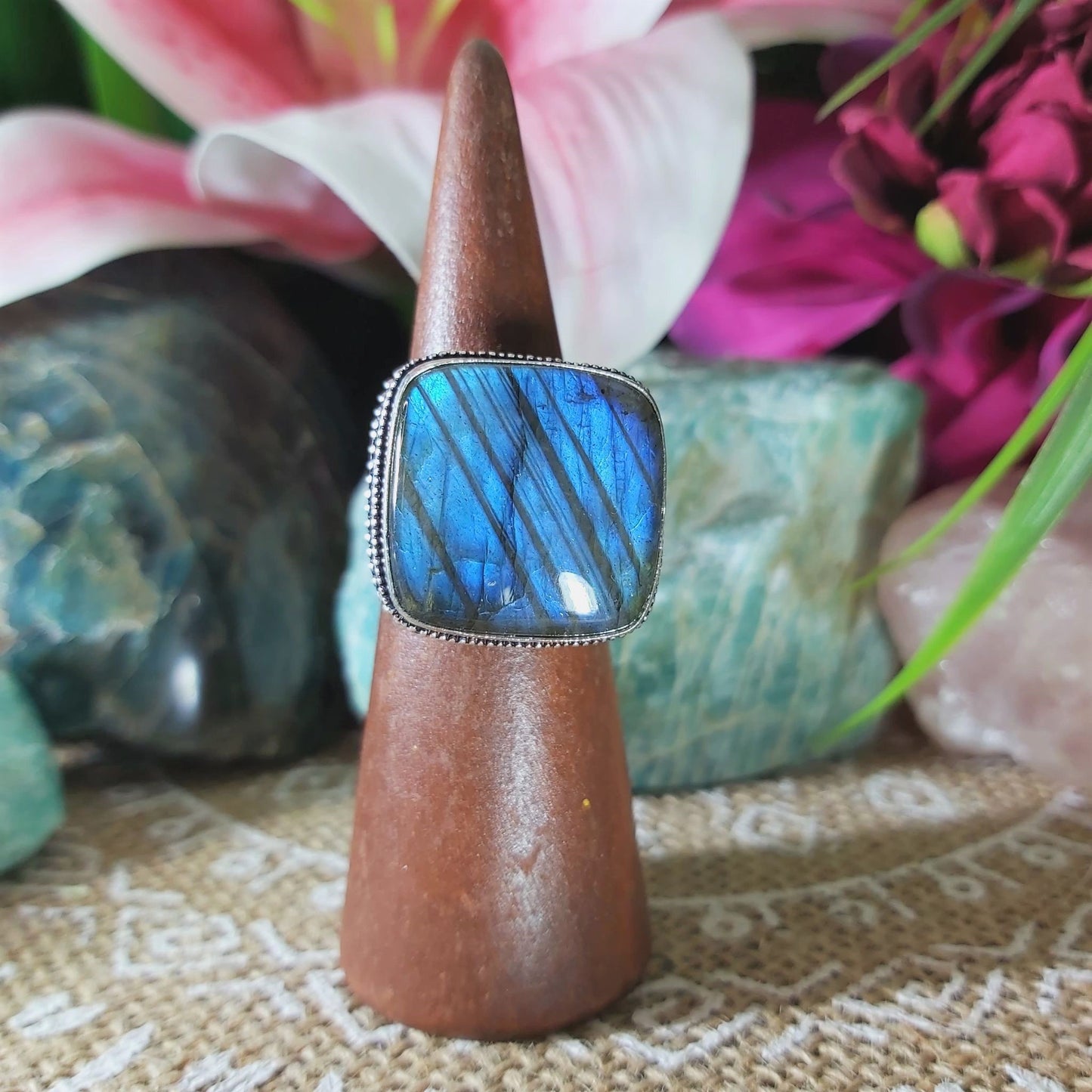 Labradorite Inner Spirit & Psychic Protection Gemstone Ring US 9 (E1354)