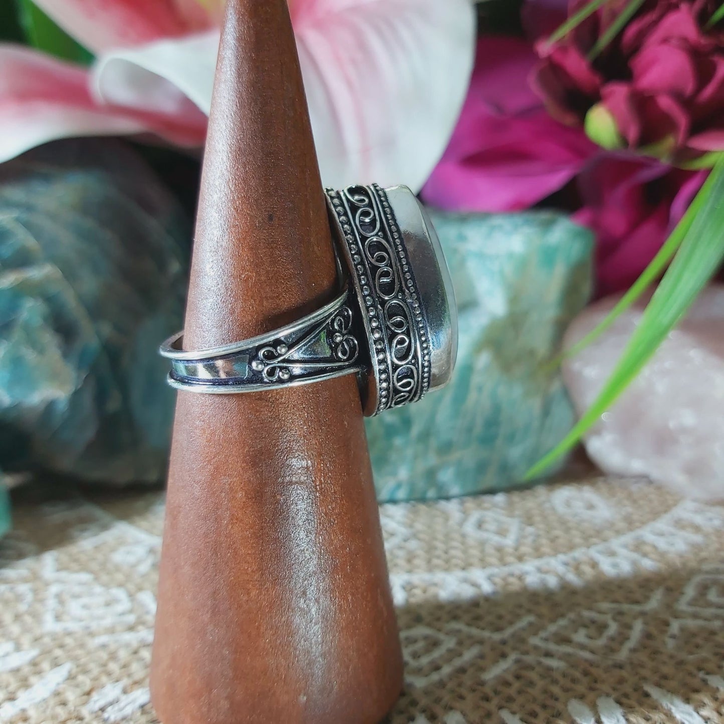 Rainbow Moonstone Ring Size US 8.5 (E1371)